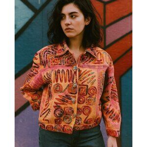 Carrie Allen M Jacket Bright Colorful Vintage Sequin 80's Jacket 100% Cotton
